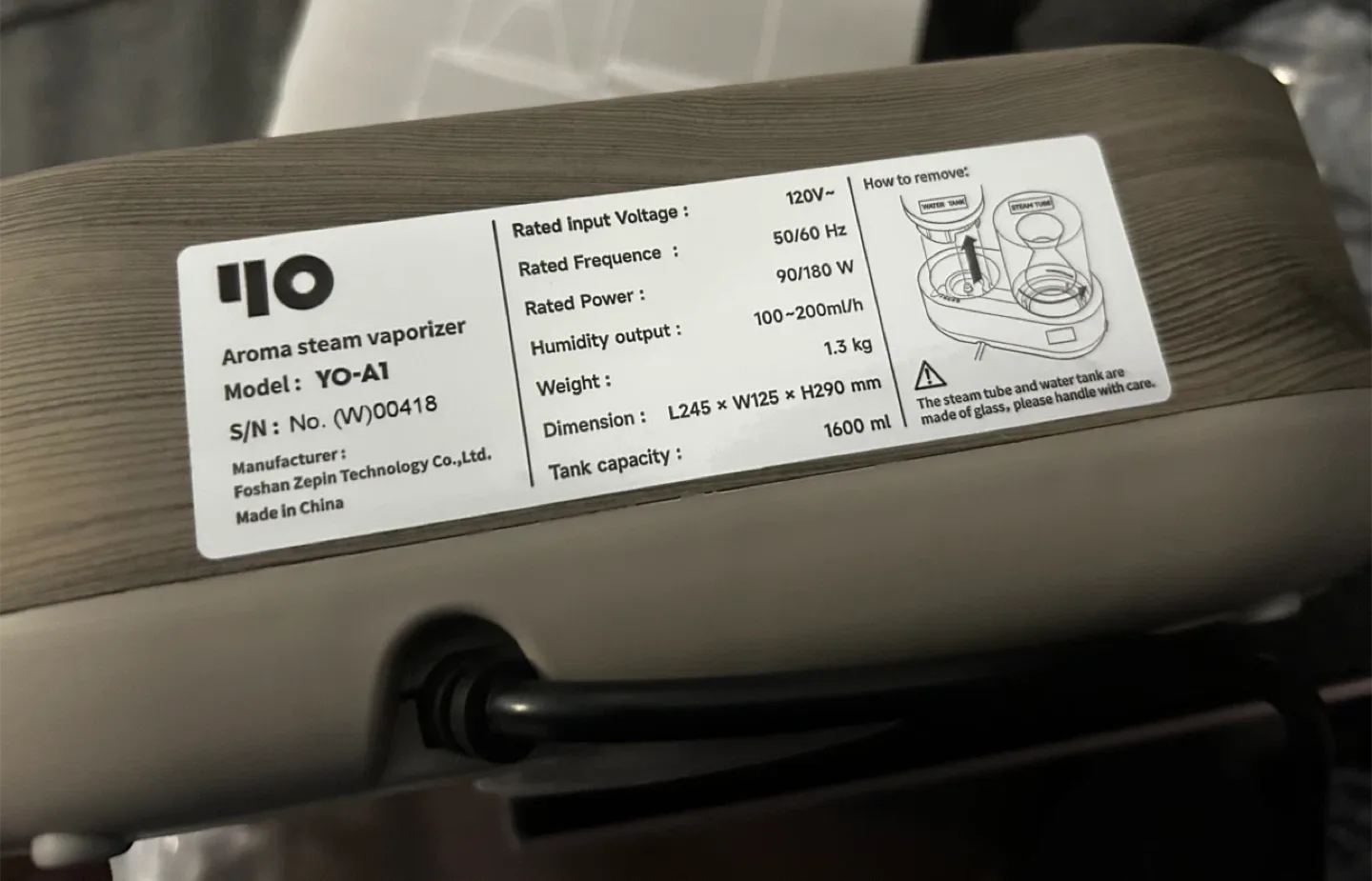 Y&O Steam Humidifier, 1600ml Aromatherapy Diffuser - Brand New image indicator(5)