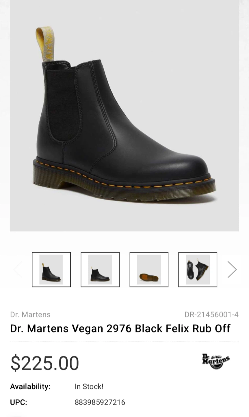 Dr. Martens Vegan 2976 Black Felix Rub Off - US M 5/ US W 6 - photo 5