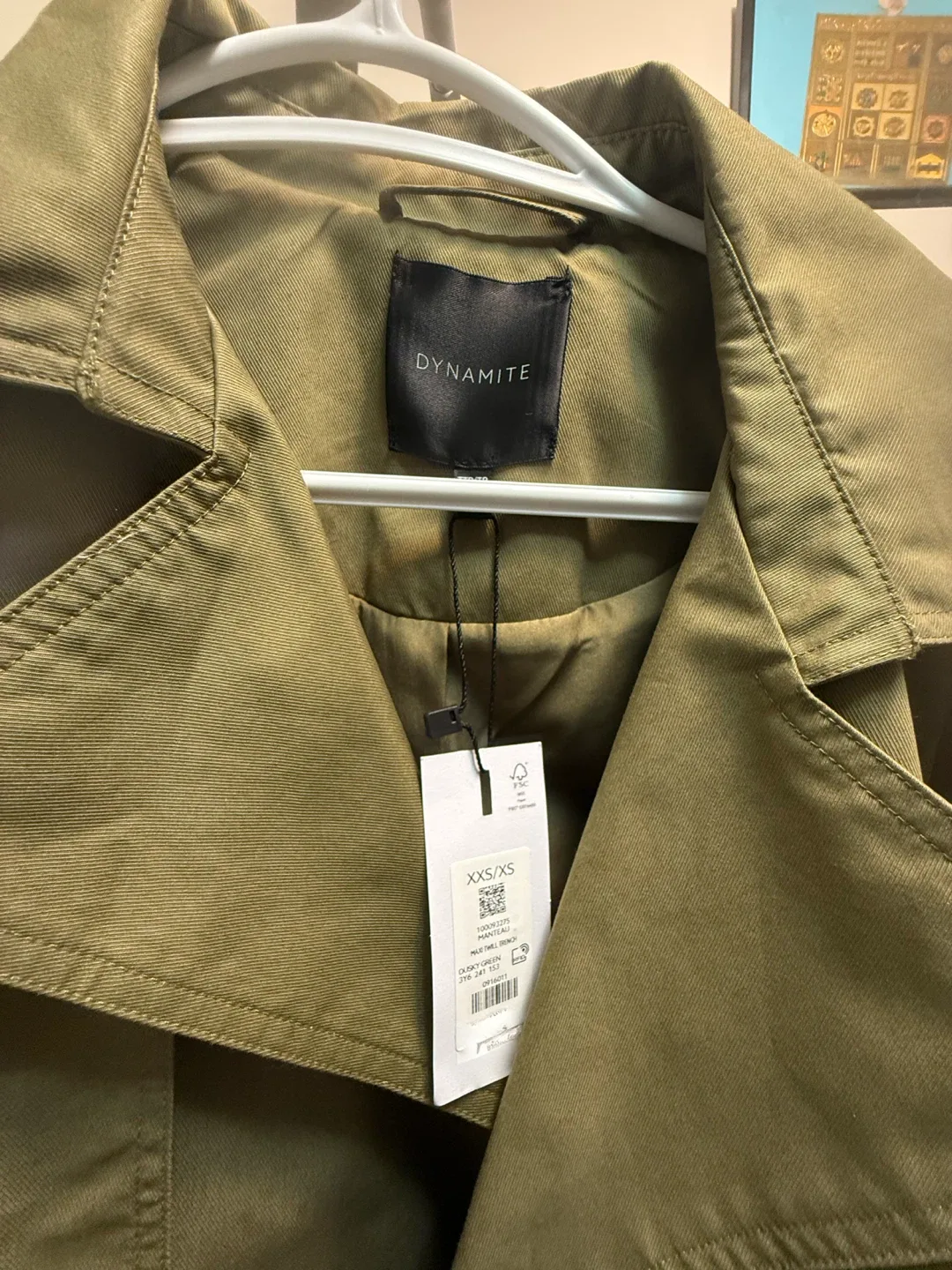 Dynamite XXS/XS Olive Green Trench Coat - New image indicator(3)