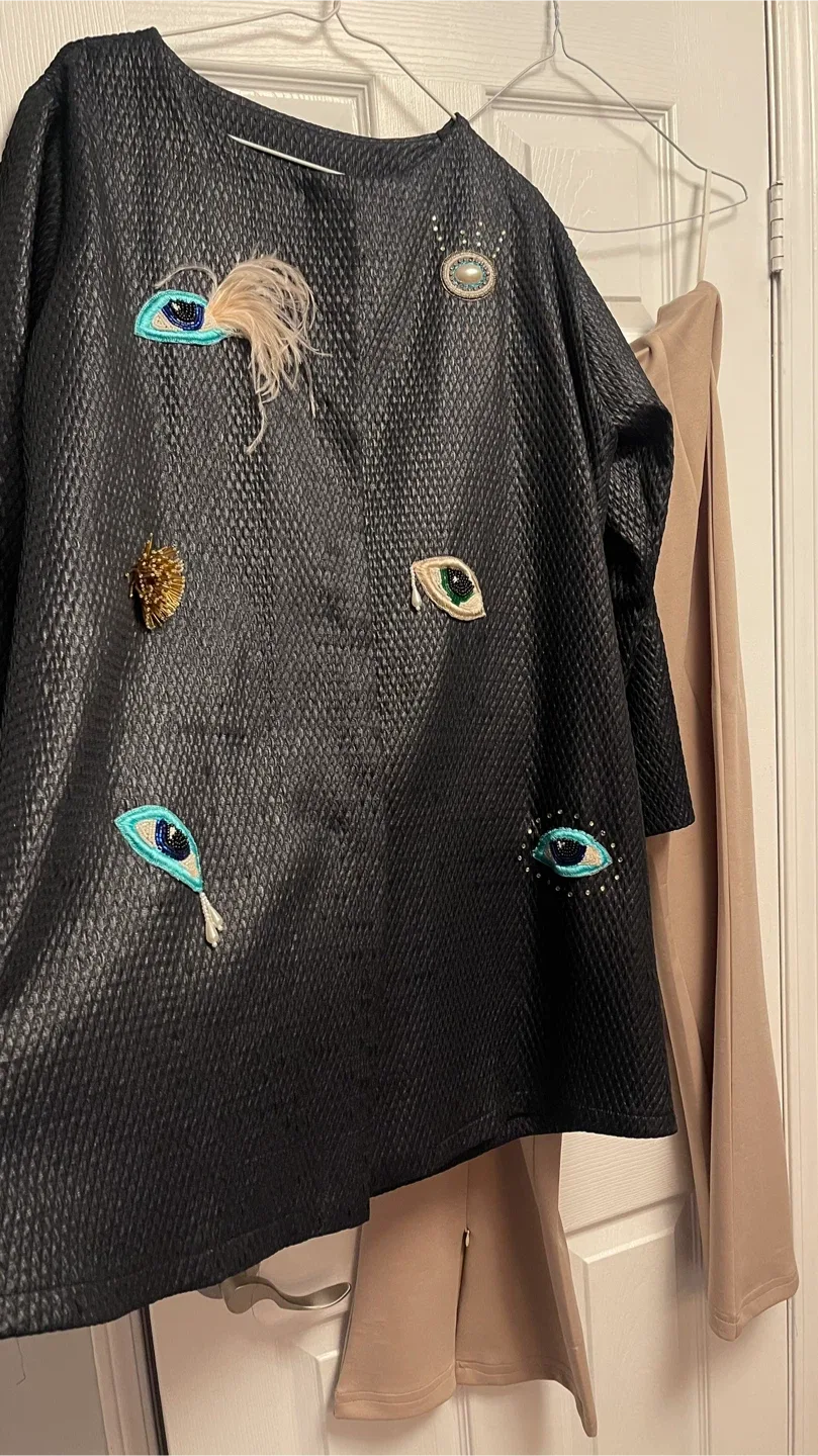 Black Embellished Jacket & Beige Pants Set #Cleanout image indicator(2)