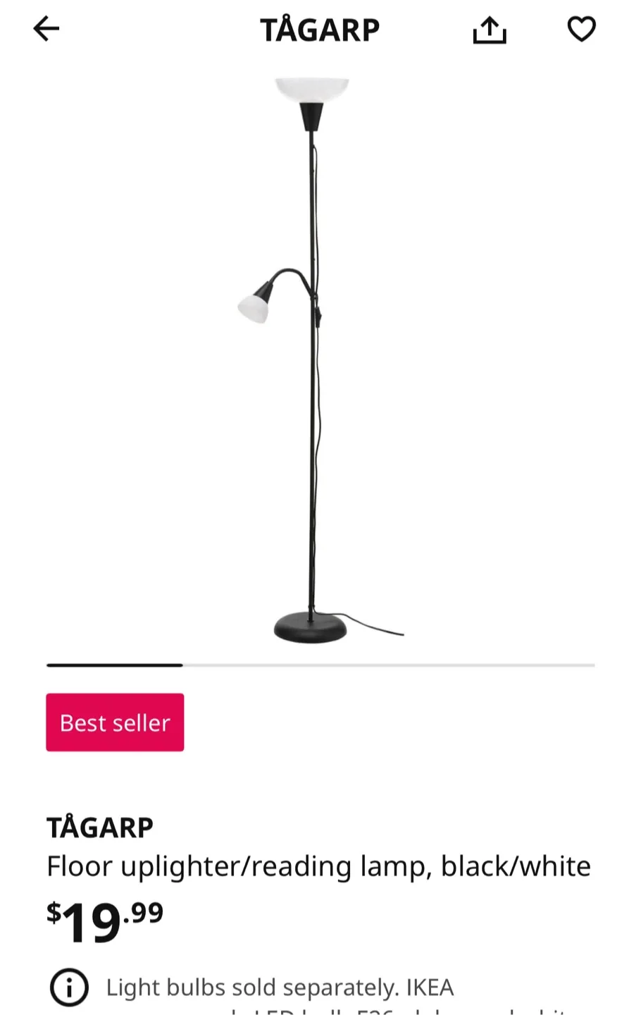 IKEA TÅGARP Floor Uplighter/Reading Lamp