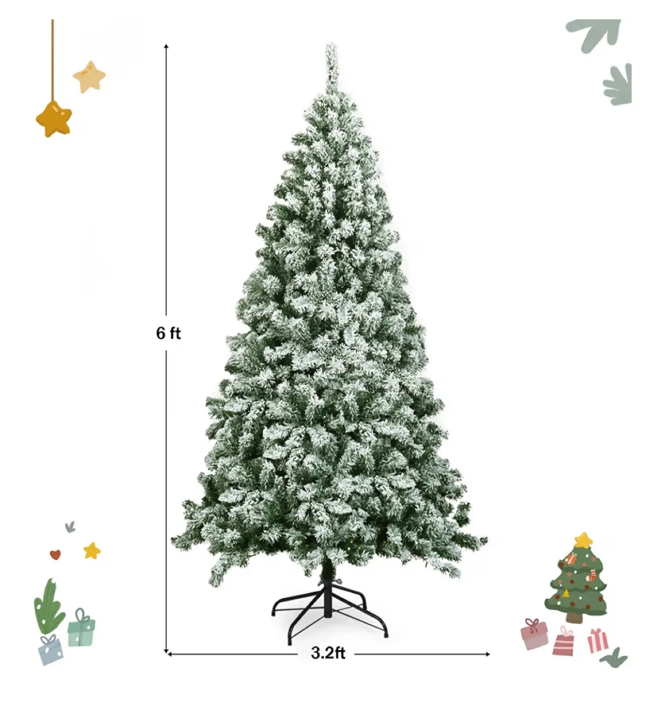 6FT Lighted Flocked Green Spruce Artificial Christmas Tree image indicator(2)