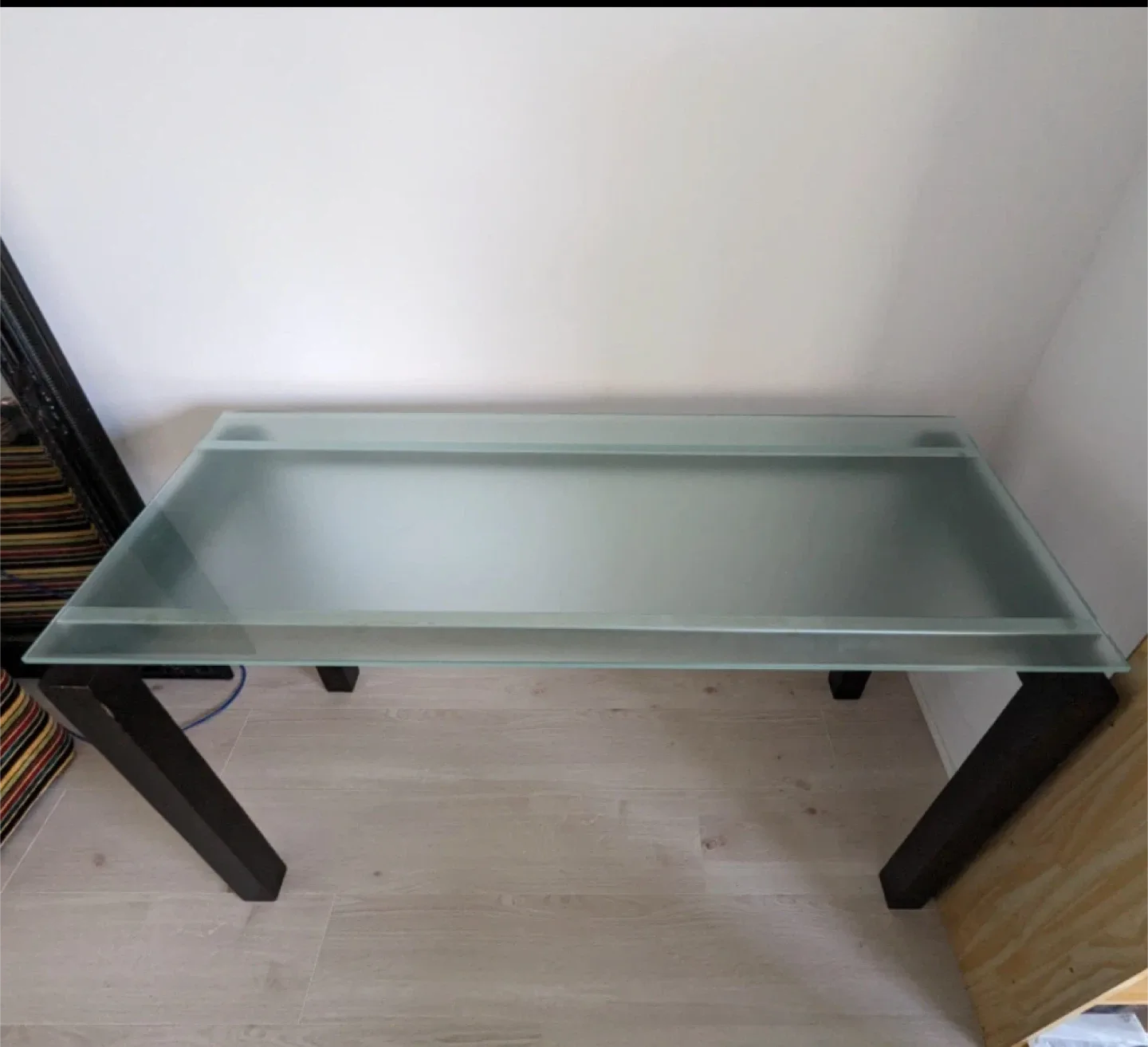 Glass Top Desk with Dark Wood Legs