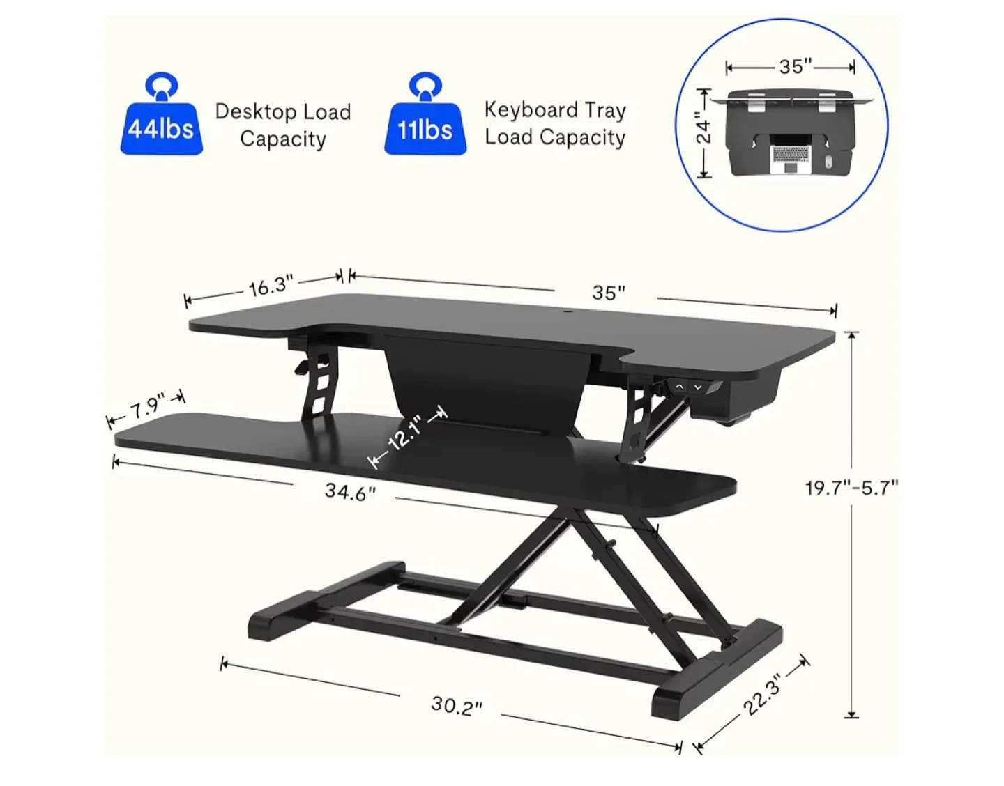 New! 36" Standing Desk Converter - Black image indicator(3)