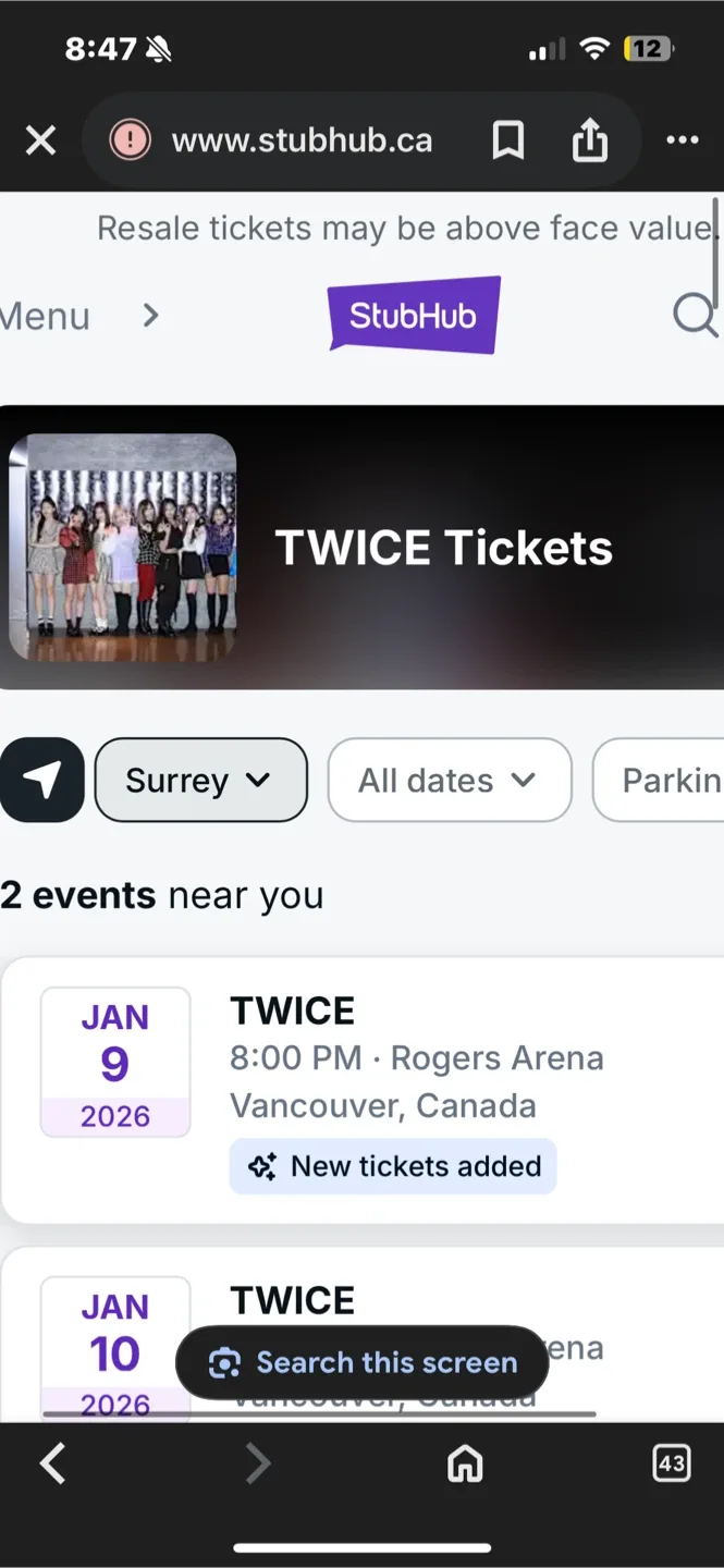 TWICE Concert Ticket - Rogers Arena, Vancouver - Jan 9, 2026 image indicator(4)