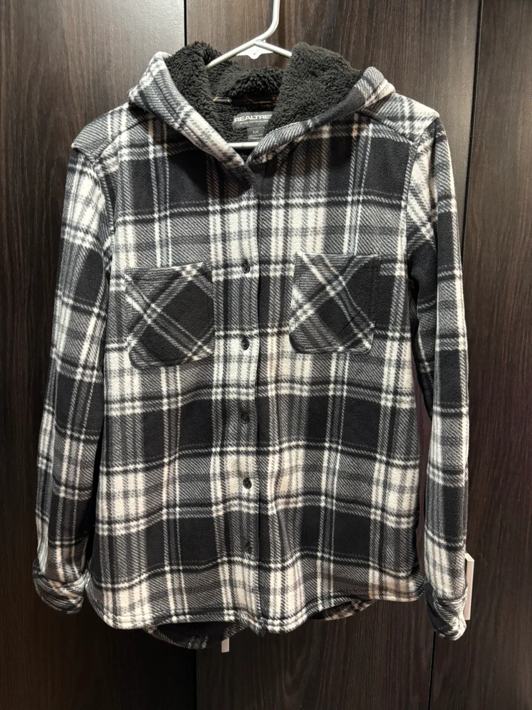 Real Tree Women’s Black & White Plaid Fleece Hoodie - Size SM