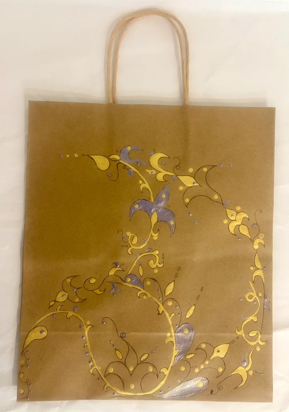 Hand-Painted Floral Design Brown Paper Bag