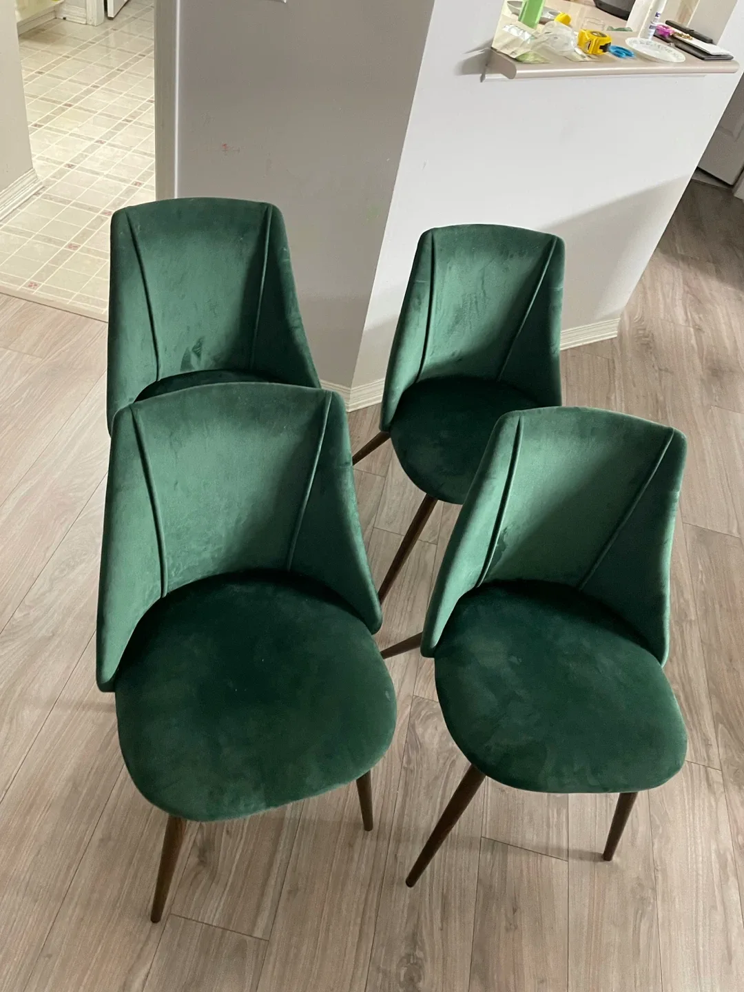 Set of 4 Green Velvet Dining Chairs