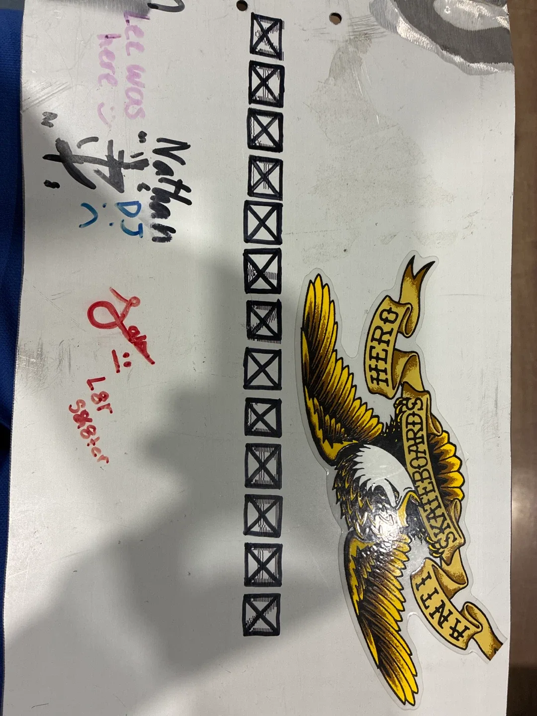 #Cleanout Metal skateboard deck with supreme and Nike stickers image indicator(7)