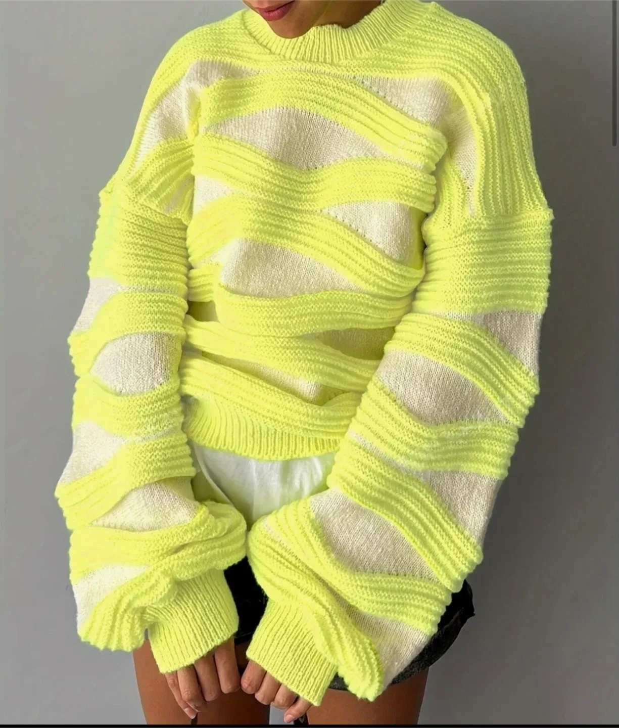 Striped Knit Sweater - Yellow & White
