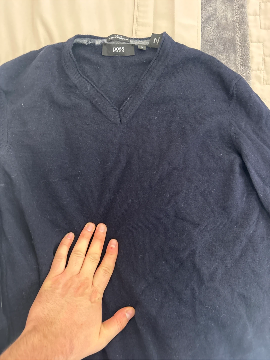 Hugo Boss Navy V-Neck Sweater - Size M