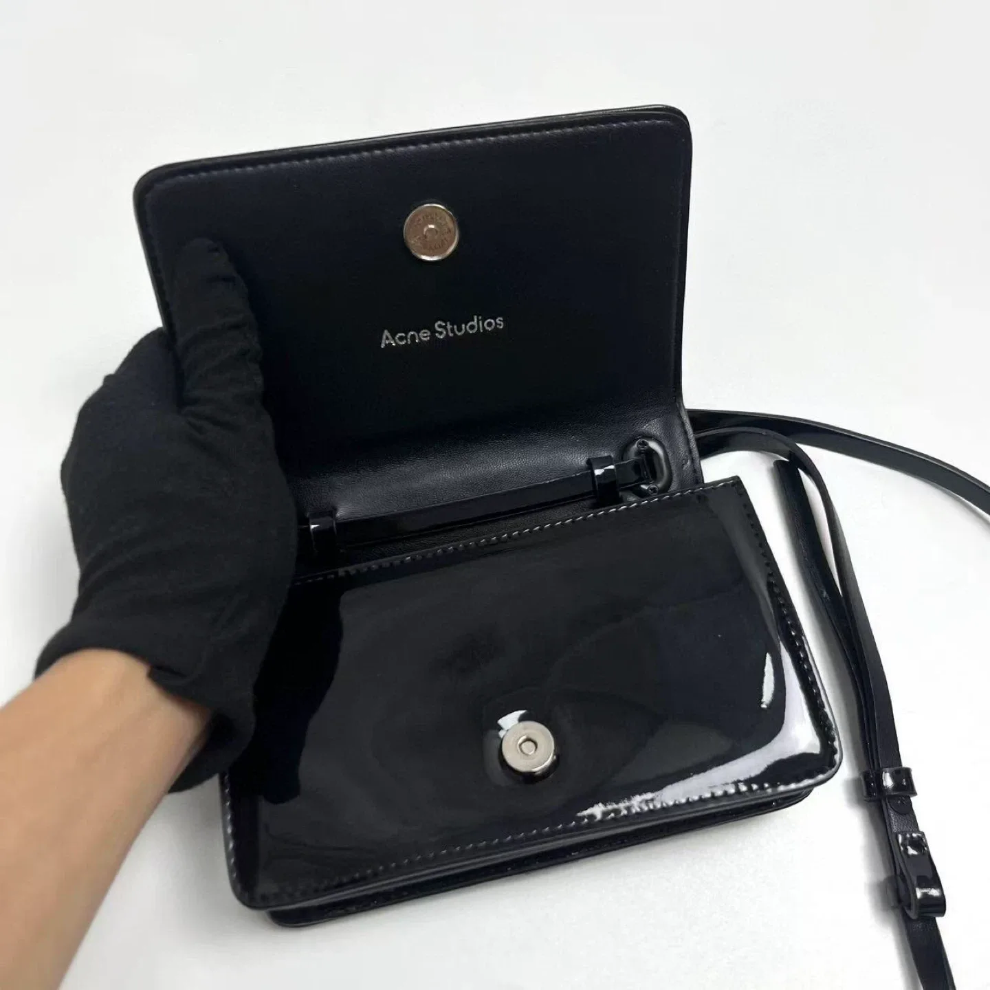 Acne Studios Black Patent Leather Crossbody Bag image indicator(3)