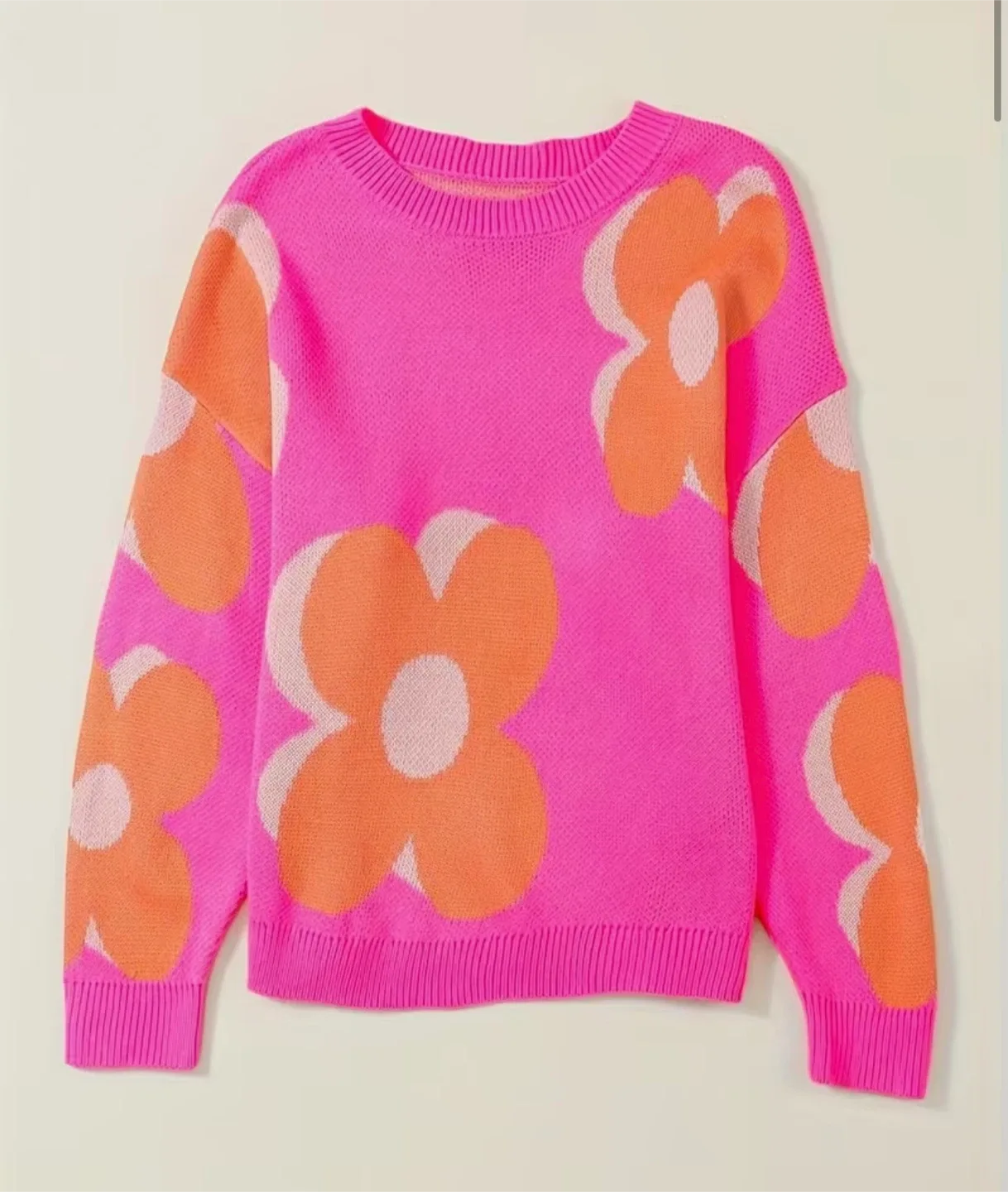 Pink Floral Pattern Sweater