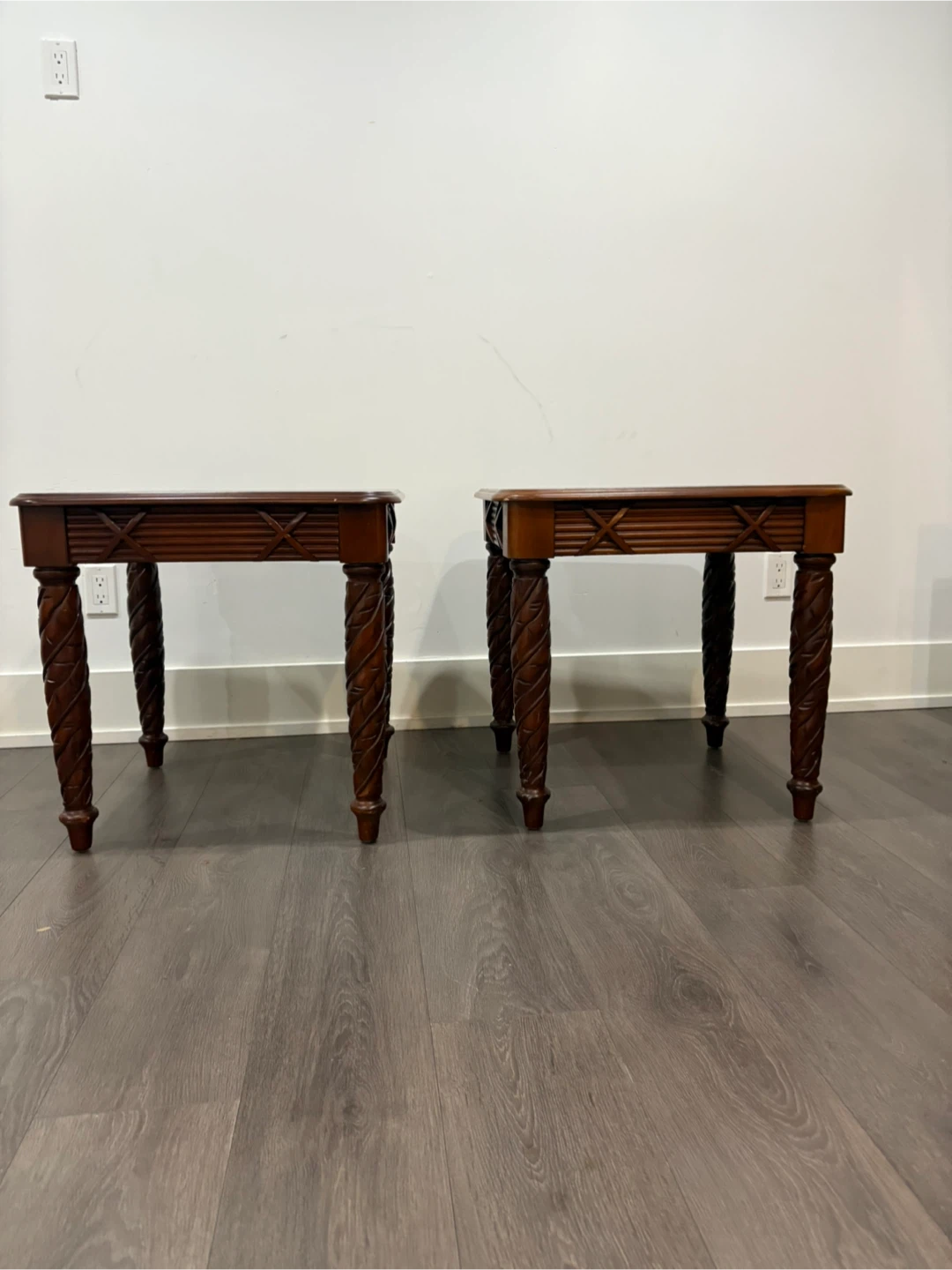 Pair of Brown Wood End Tables