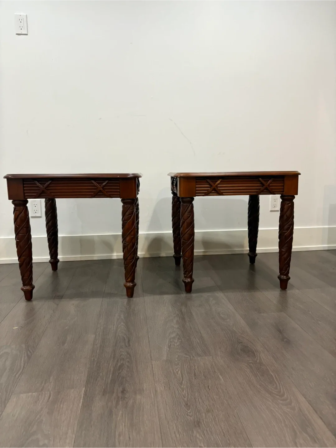 Pair of Brown Wood End Tables