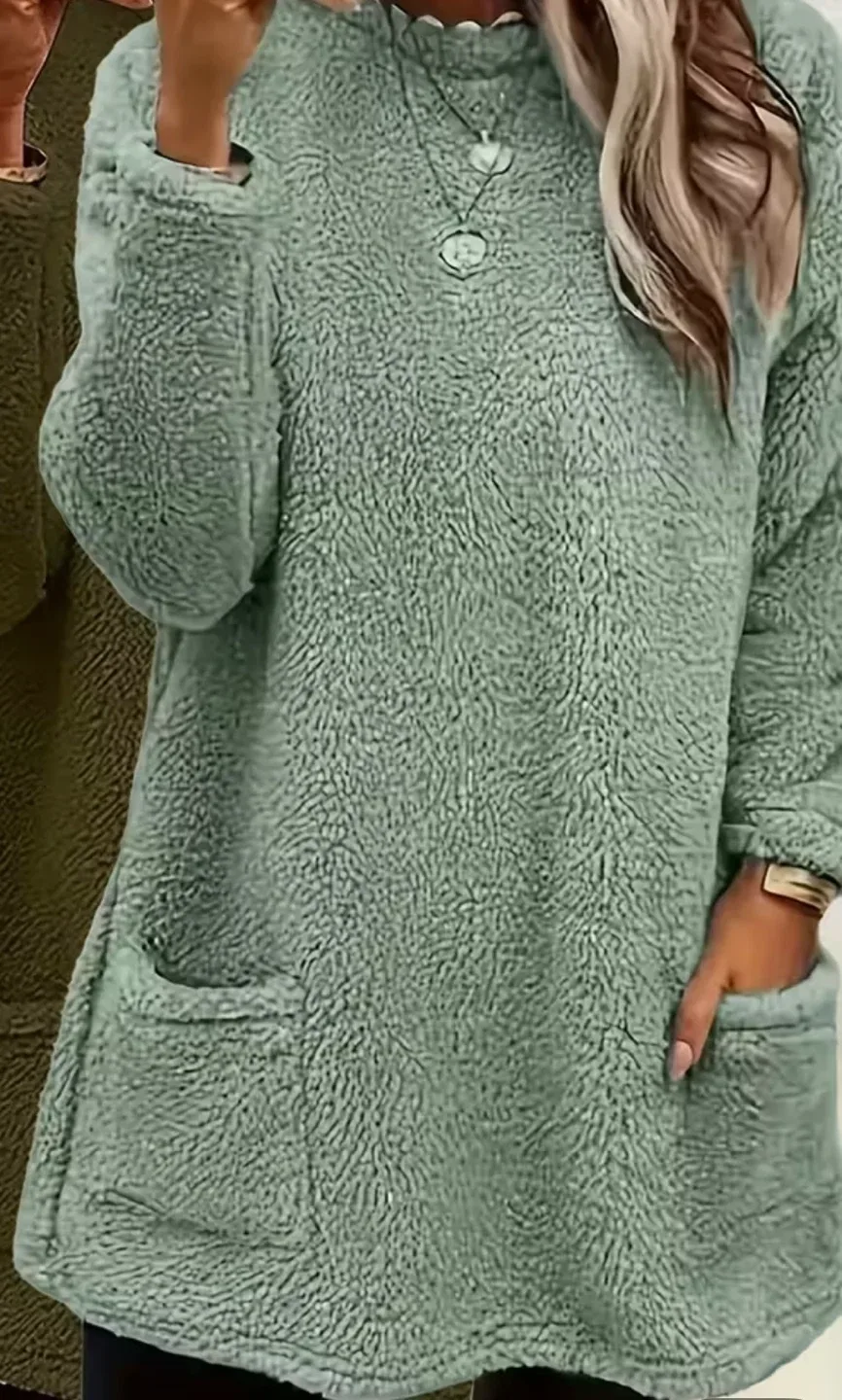 Fuzzy Sage Green Sweater Dress