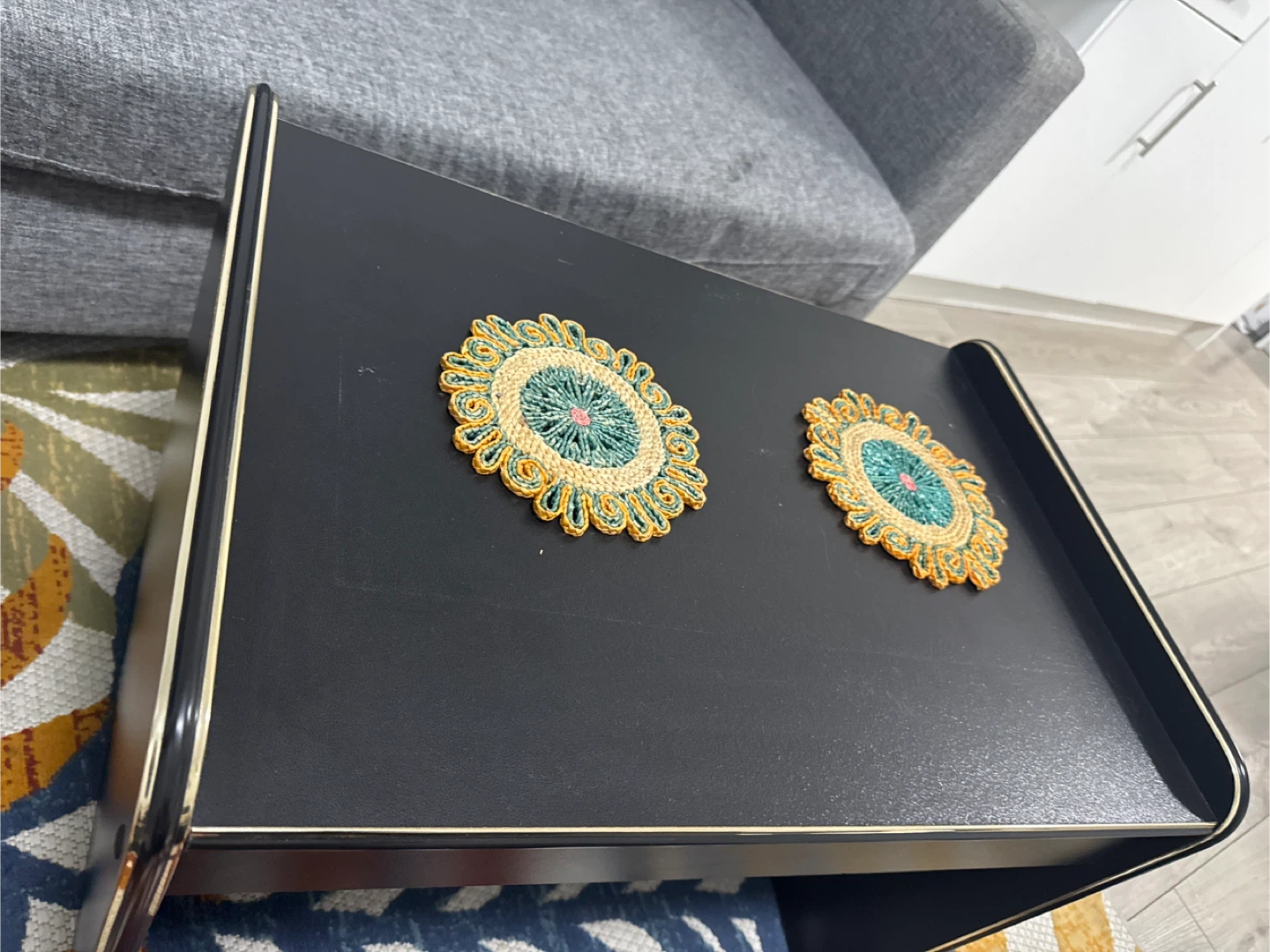 Black Side Table with Gold Trim - photo 3