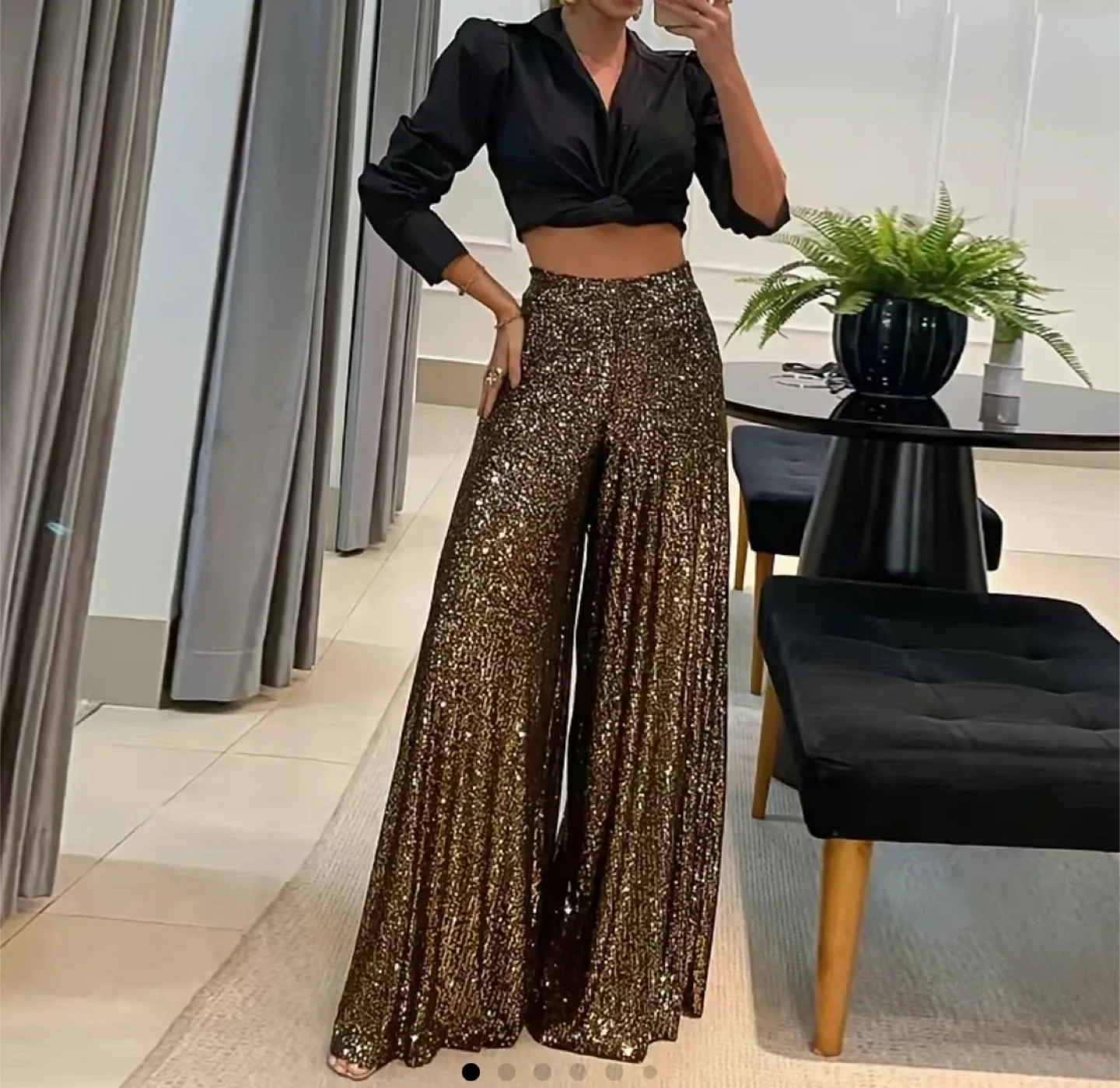 Sequin Wide Leg Palazzo Pants