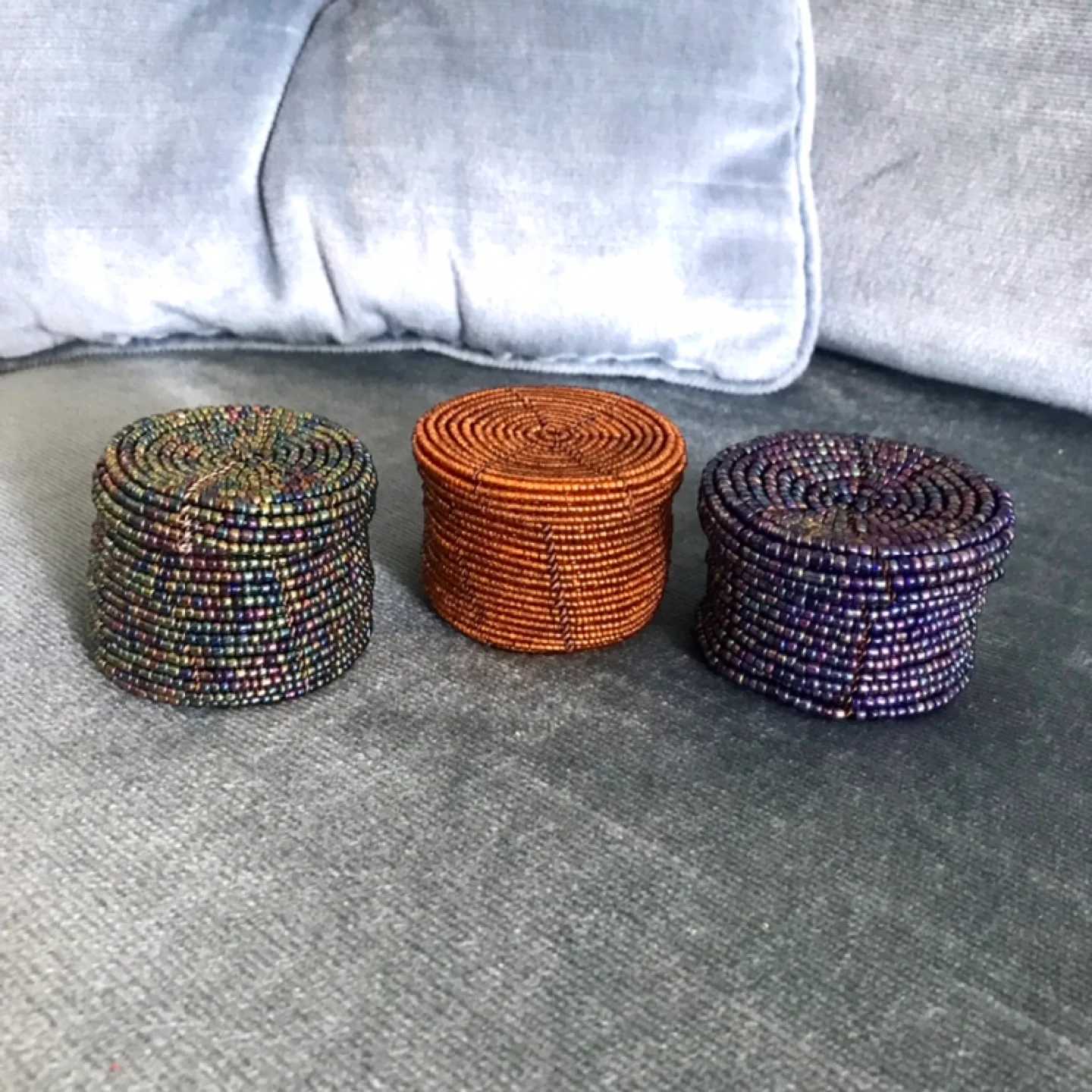 Set of 3 Lovely Beaded Containers -Storage, Jewelry, Accessories