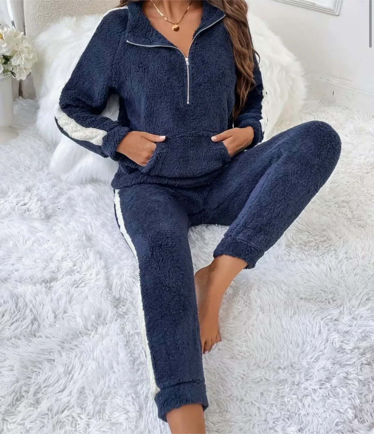 Fuzzy Navy & White Loungewear Set