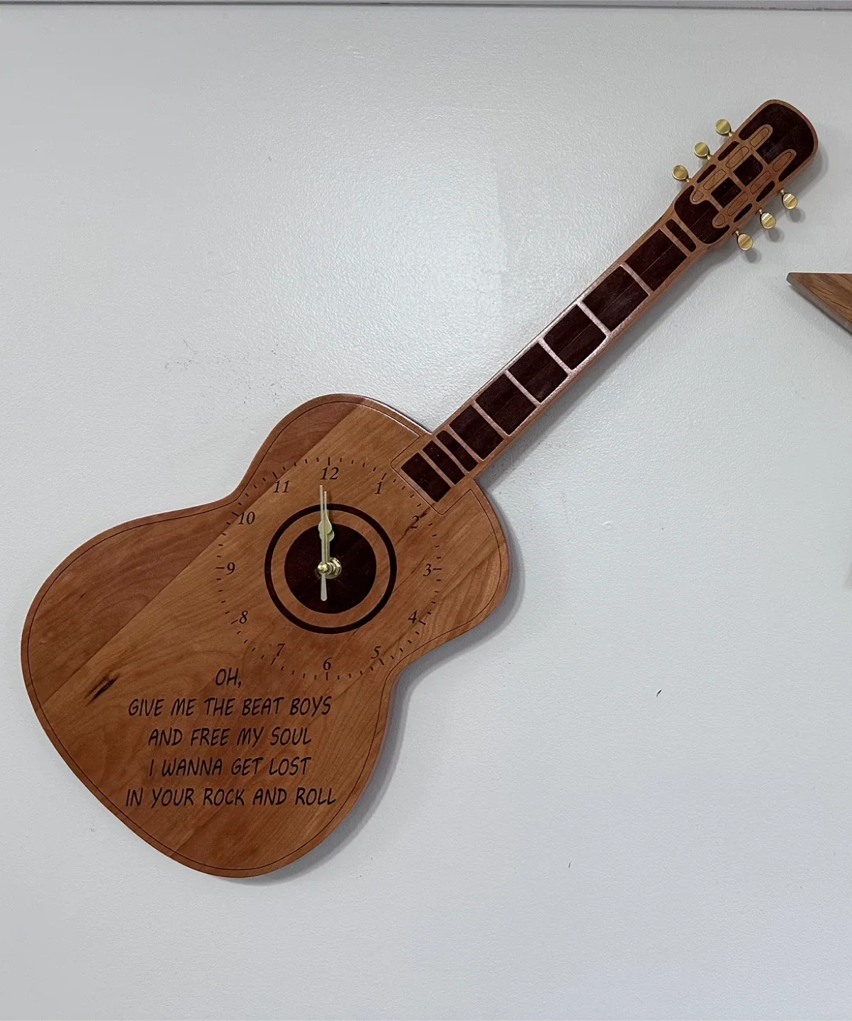 Handmade laser engraved Guitar Shaped Wooden Wall Clock