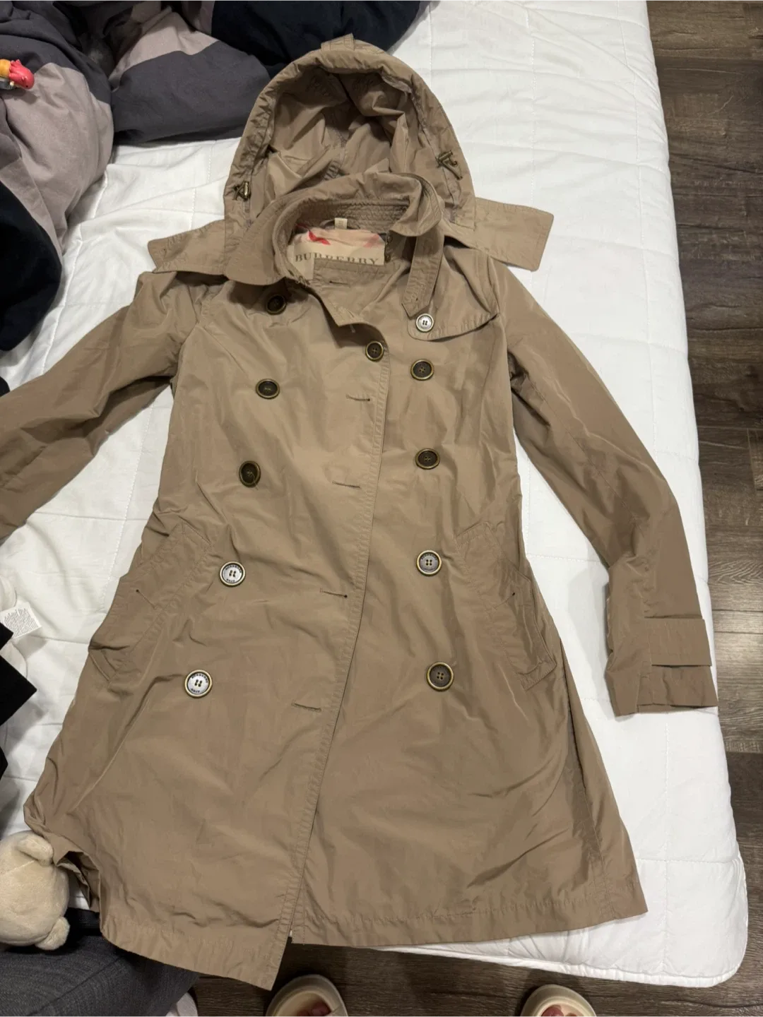 Burberry Brit Beige Hooded Trench Coat - Size 4 (US)