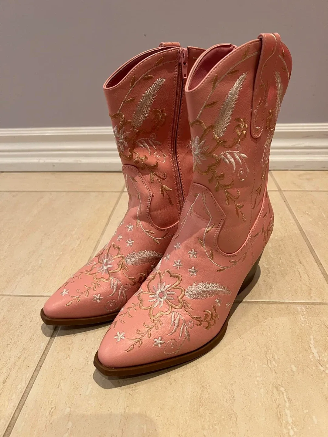 Pink Embroidered Cowboy Boots