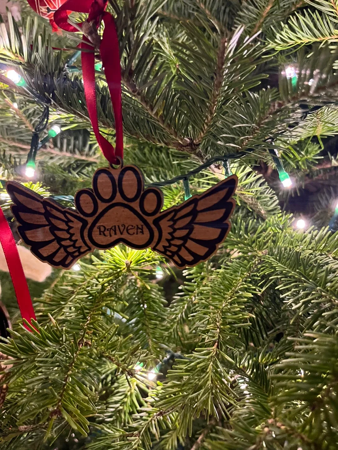 Customize, laser, engraved memorial Christmas tree ornament