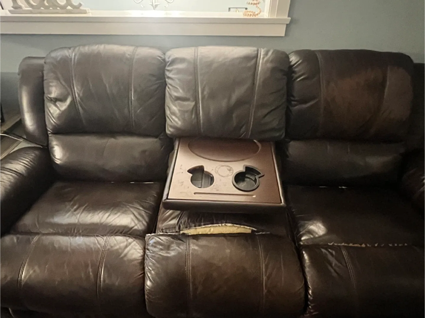 Brown Leather Reclining Sofa - AS IS image indicator(5)