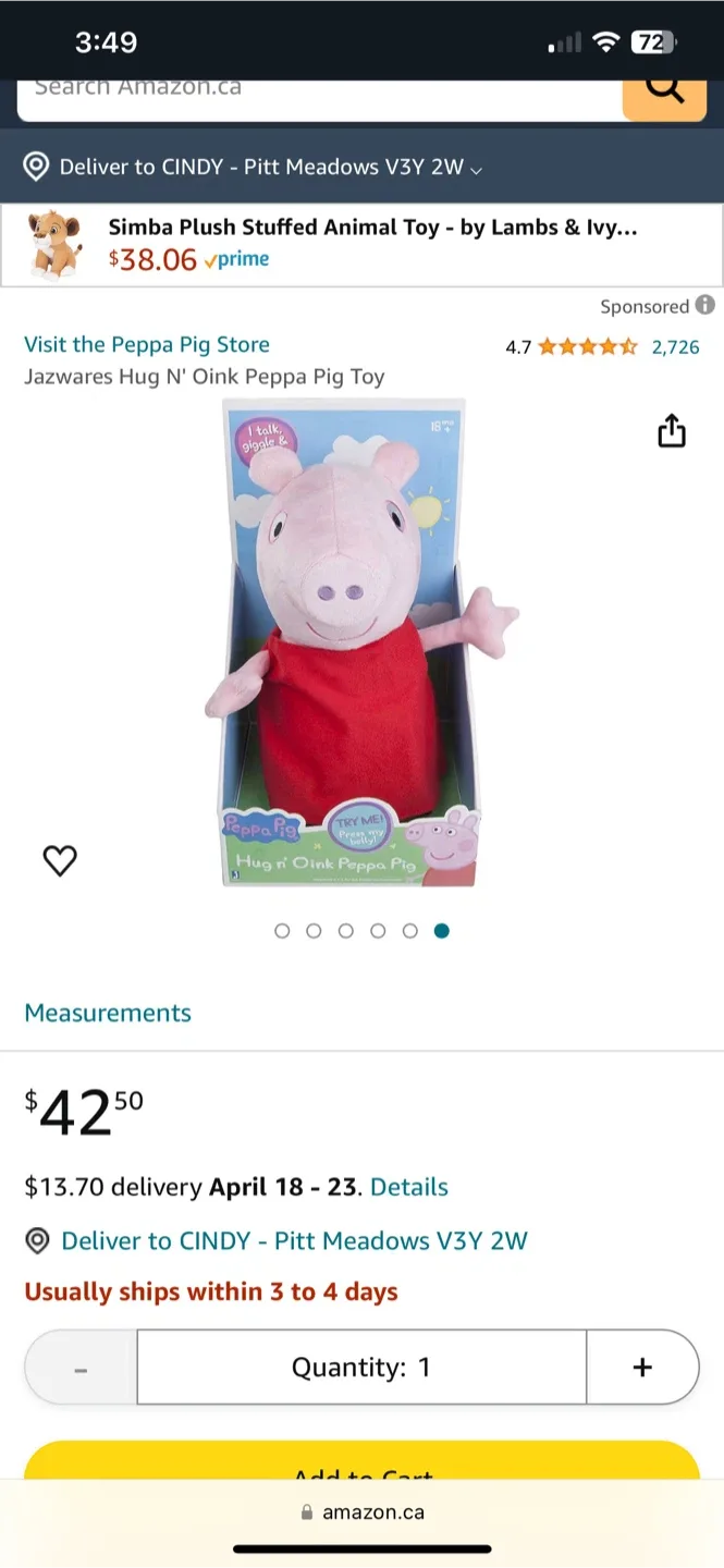 Peppa Pig Hug 'n' Oink Plush Toy image indicator(4)