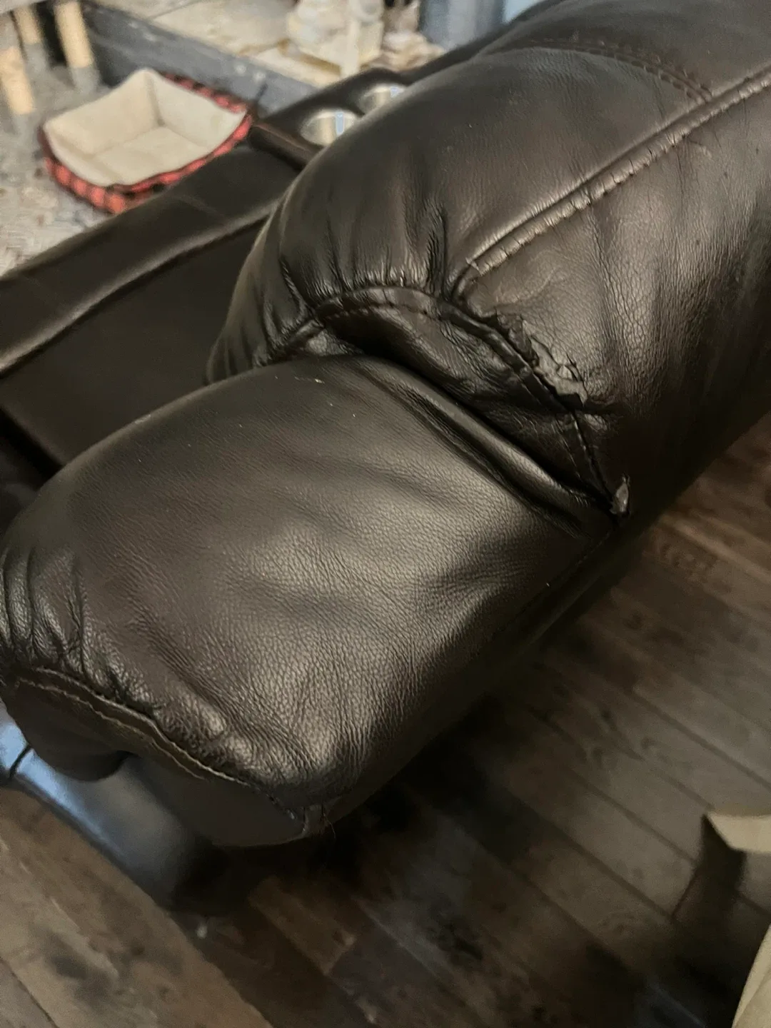 Brown Leather Loveseat Recliner with Console image indicator(5)