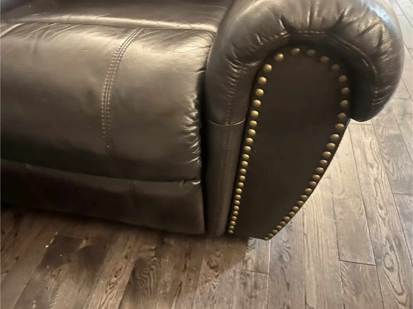 Brown Leather Loveseat Recliner with Console image indicator(2)