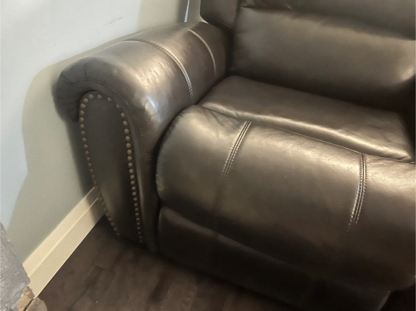 Brown Leather Loveseat Recliner with Console image indicator(3)