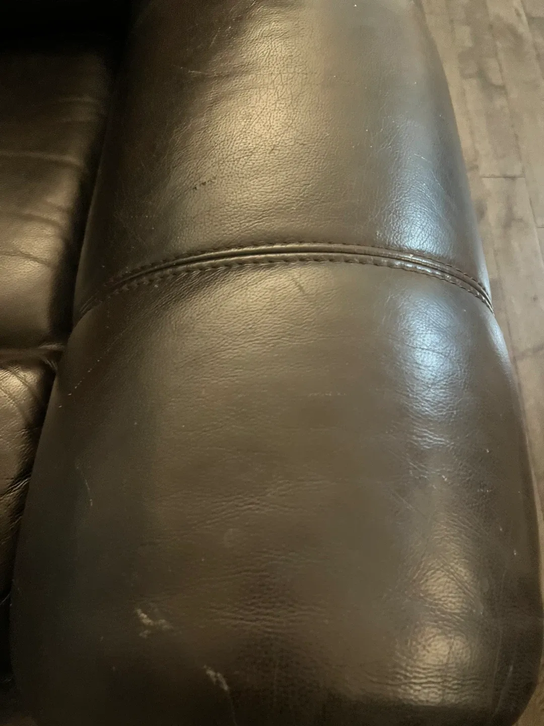 Brown Leather Loveseat Recliner with Console image indicator(8)