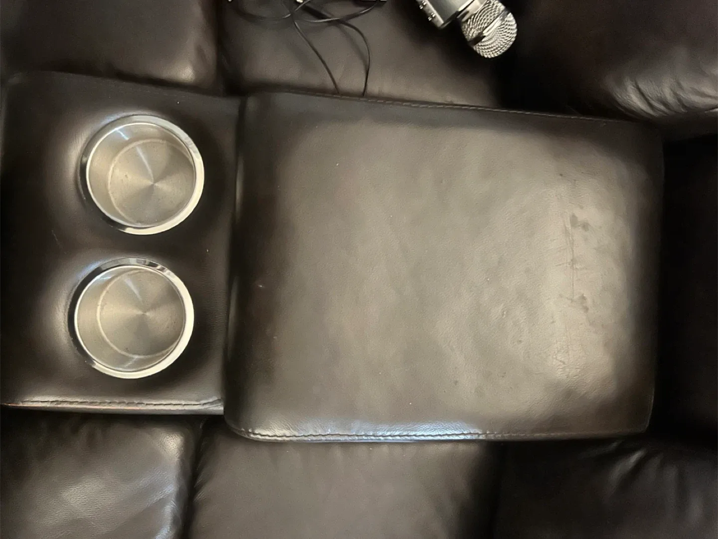 Brown Leather Loveseat Recliner with Console image indicator(7)