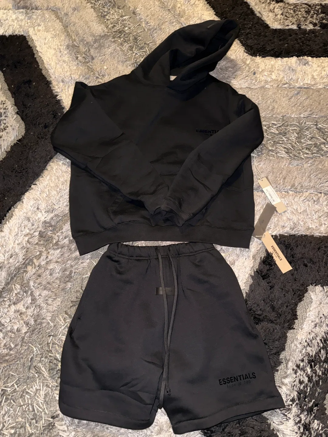 Essentials Fear of God Black Hoodie & Shorts Set