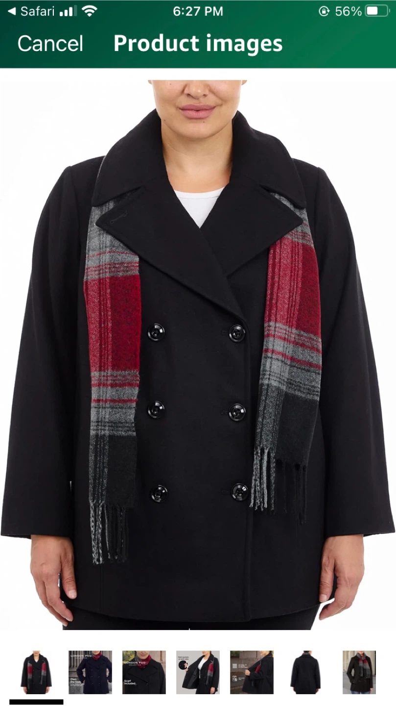 NEW-London Fog Black Peacoat with Scarf