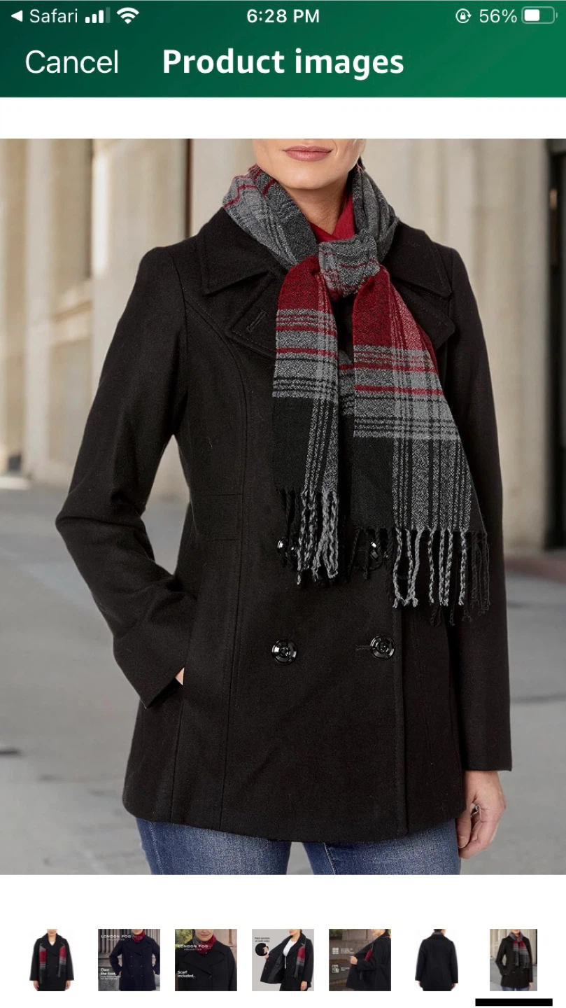 NEW-London Fog Black Peacoat with Scarf - photo 3