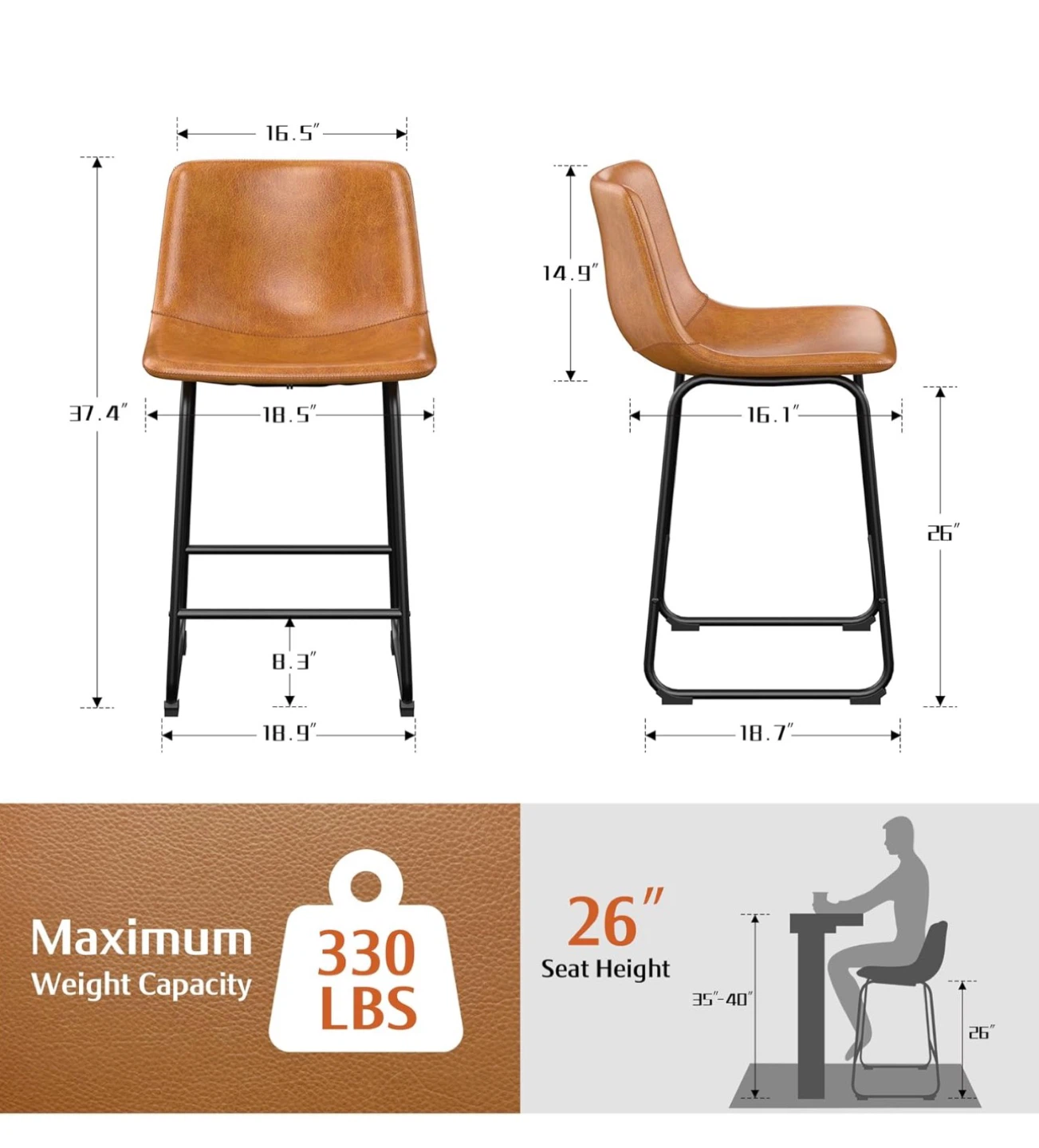 Tan Faux Leather Bar Stool - 26" Seat Height “$70 for two”