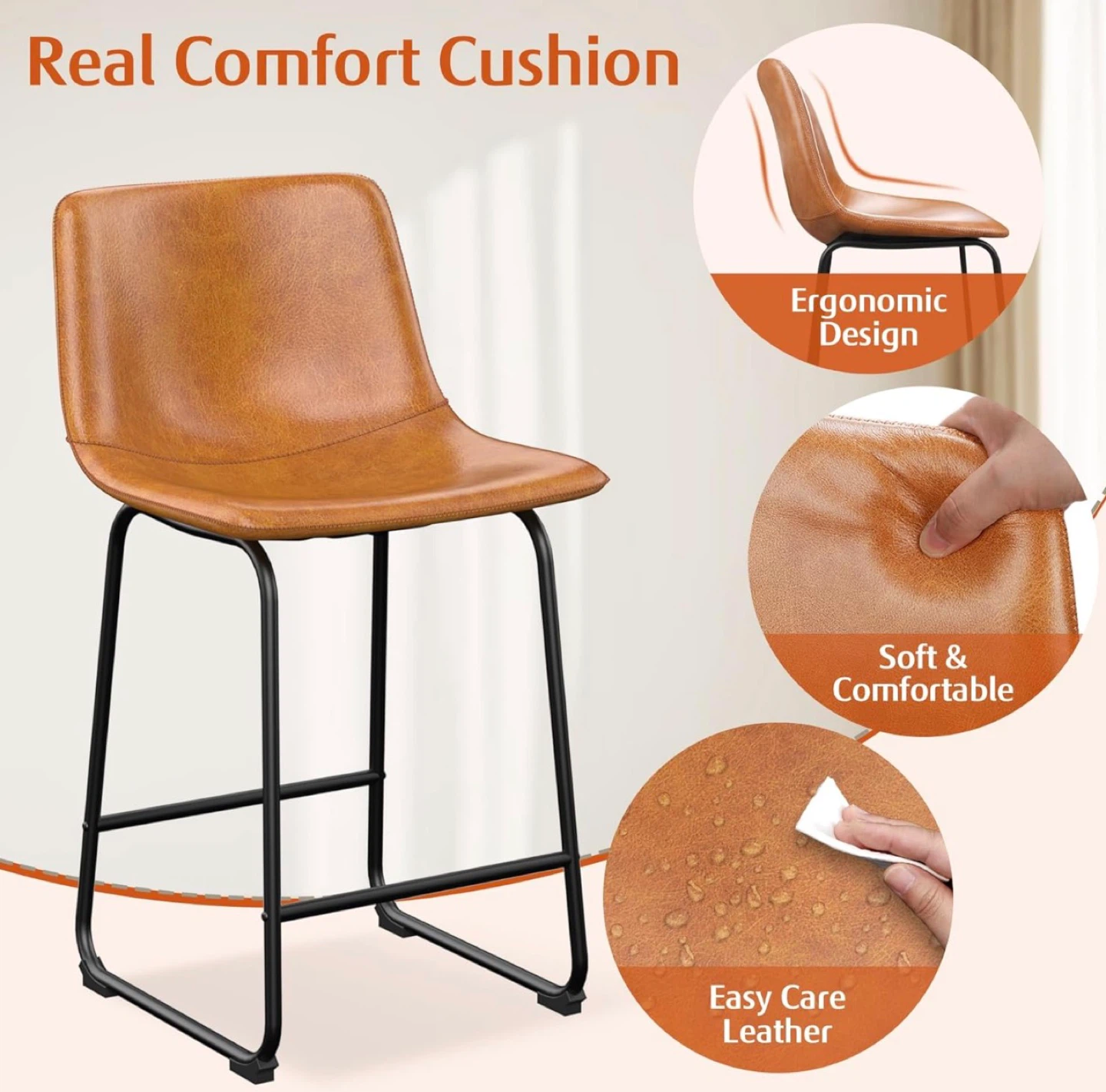 Tan Faux Leather Bar Stool - 26" Seat Height “$70 for two” - photo 3