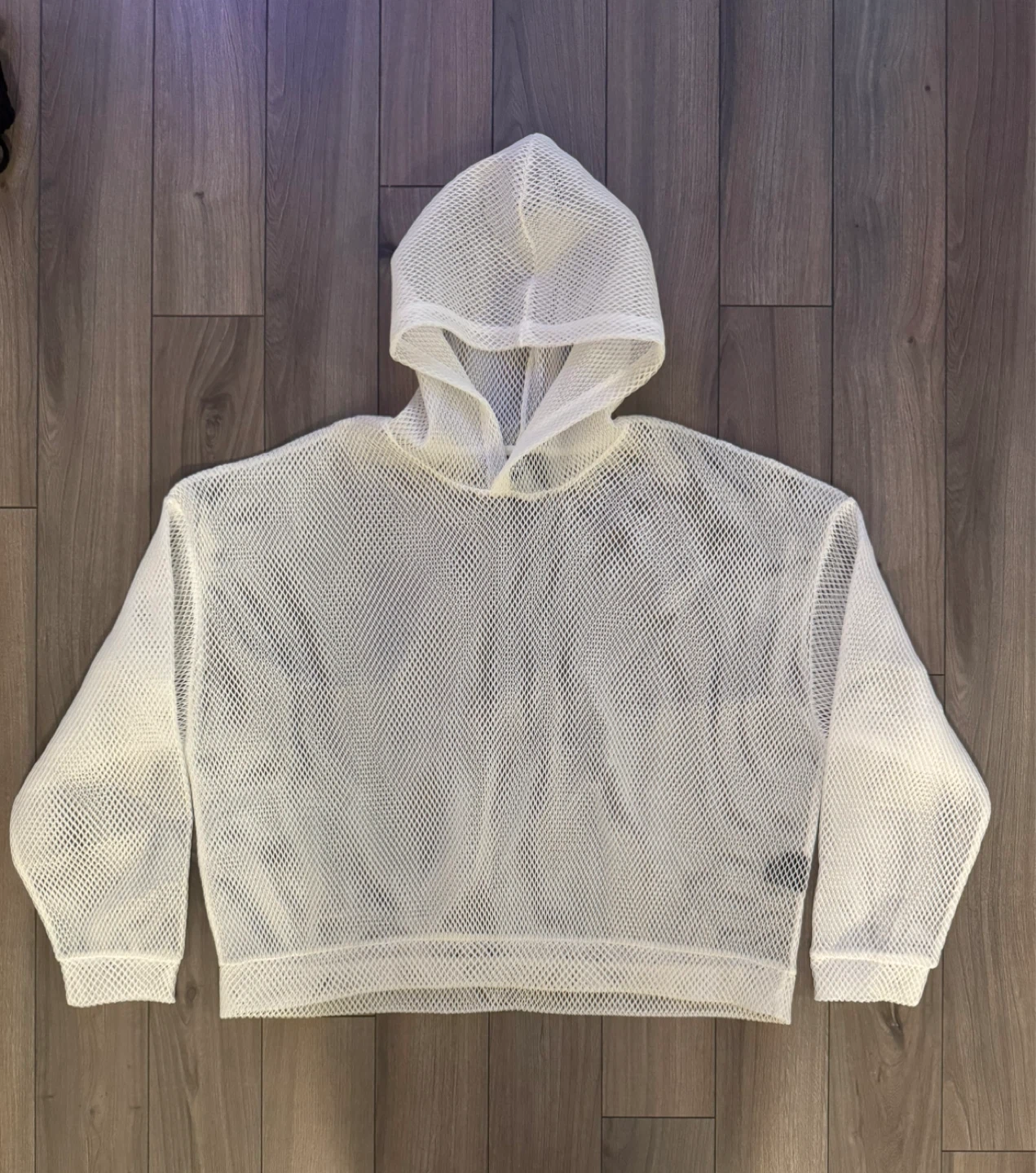 AngelType Oversized White Mesh Double Layered Hoodie