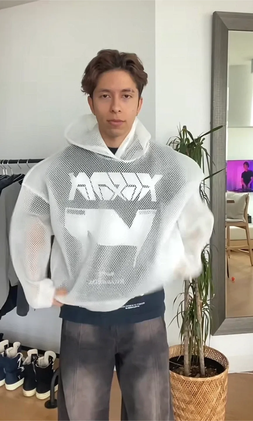 AngelType Oversized White Mesh Double Layered Hoodie image indicator(6)