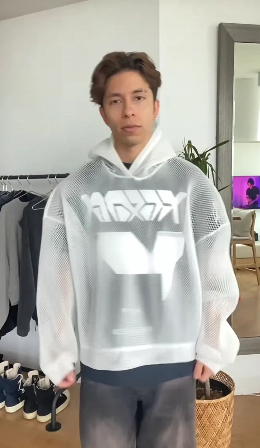 AngelType Oversized White Mesh Double Layered Hoodie image indicator(7)