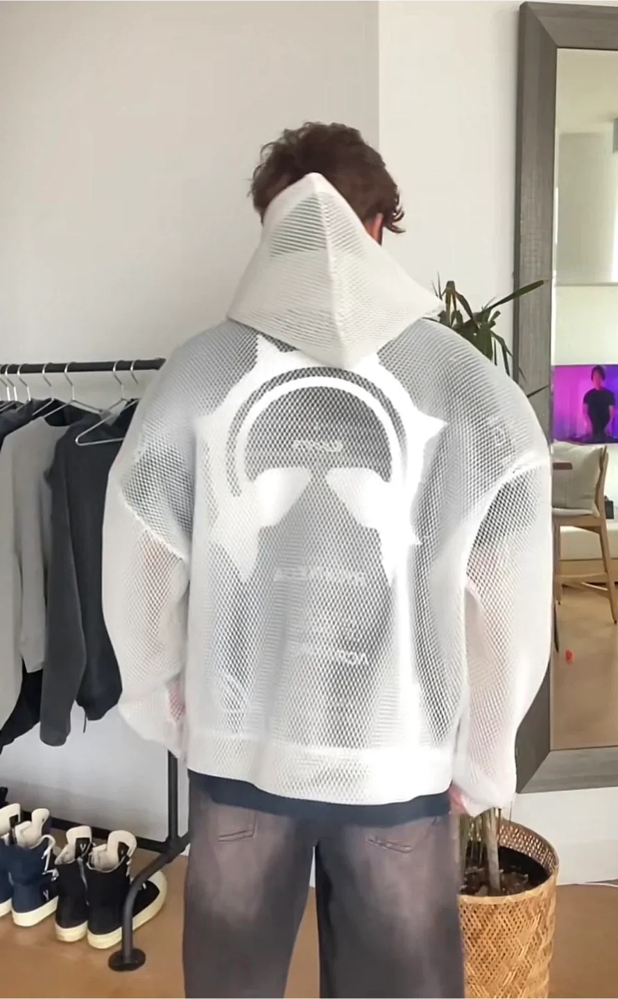 AngelType Oversized White Mesh Double Layered Hoodie image indicator(9)