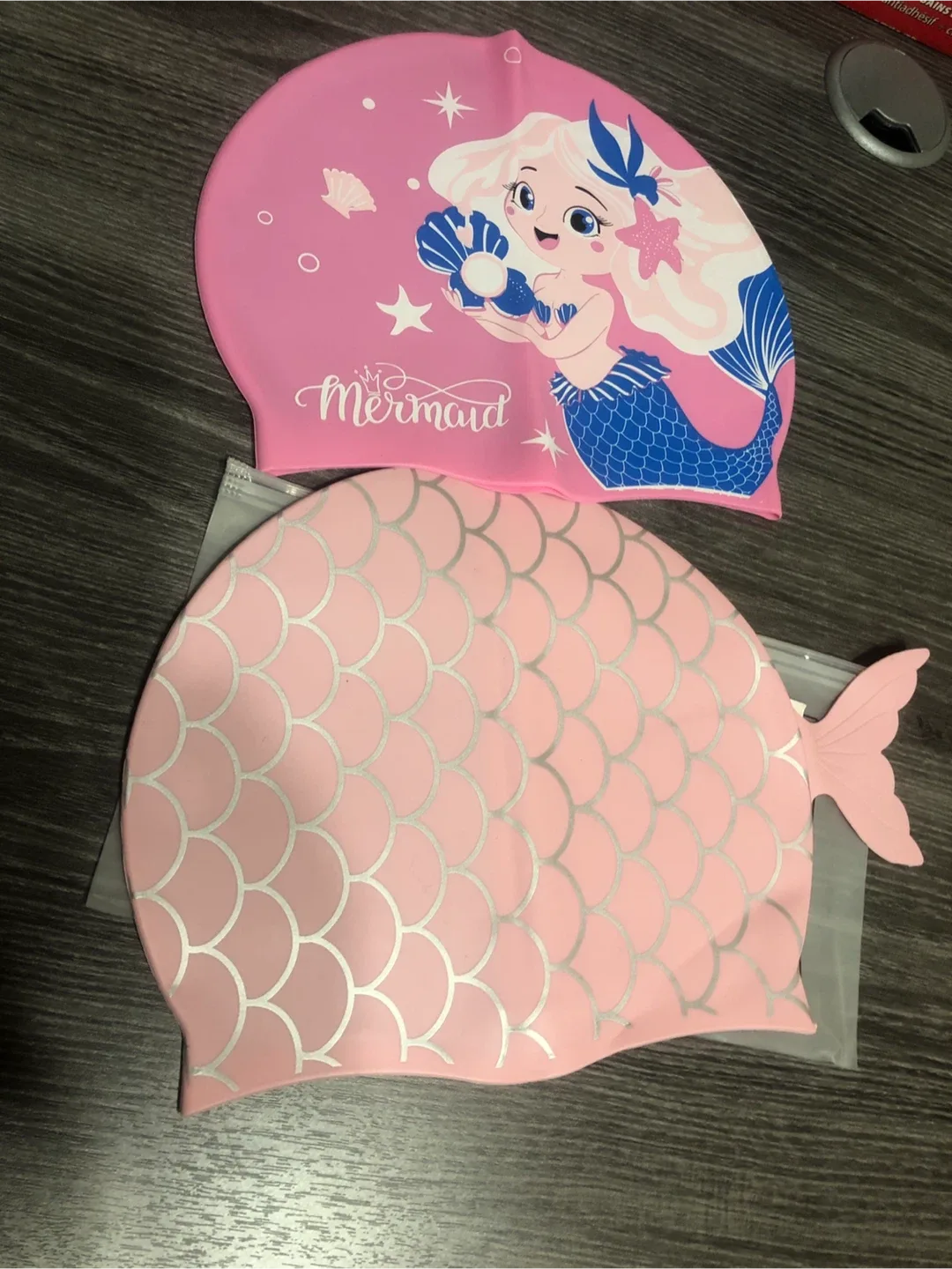 New silicone Mermaid Swim Cap 2pcs - Pink image indicator(3)