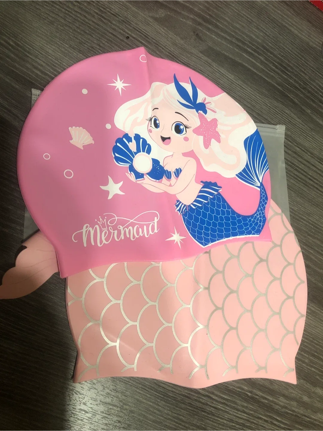 New silicone Mermaid Swim Cap 2pcs - Pink image indicator(5)