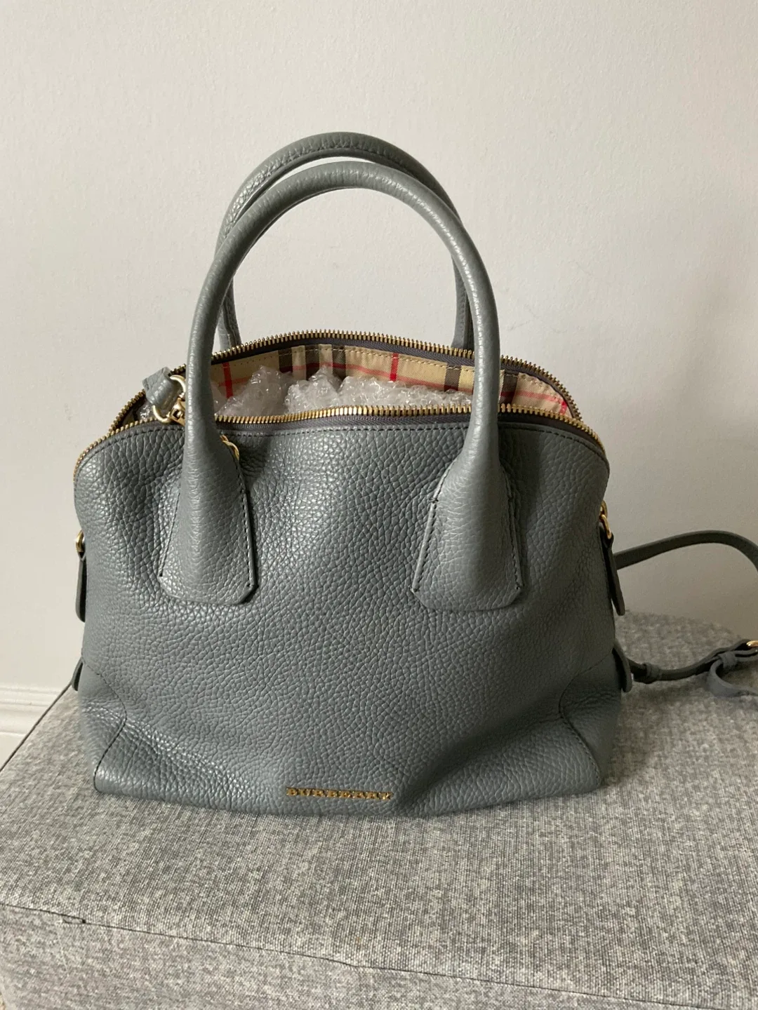 Burberry Grey blue leather greenwood bowling bag