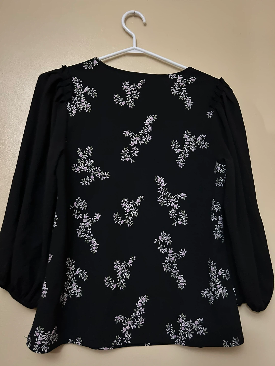 Woman’s Black Blouse with Floral Print (M) - photo 2