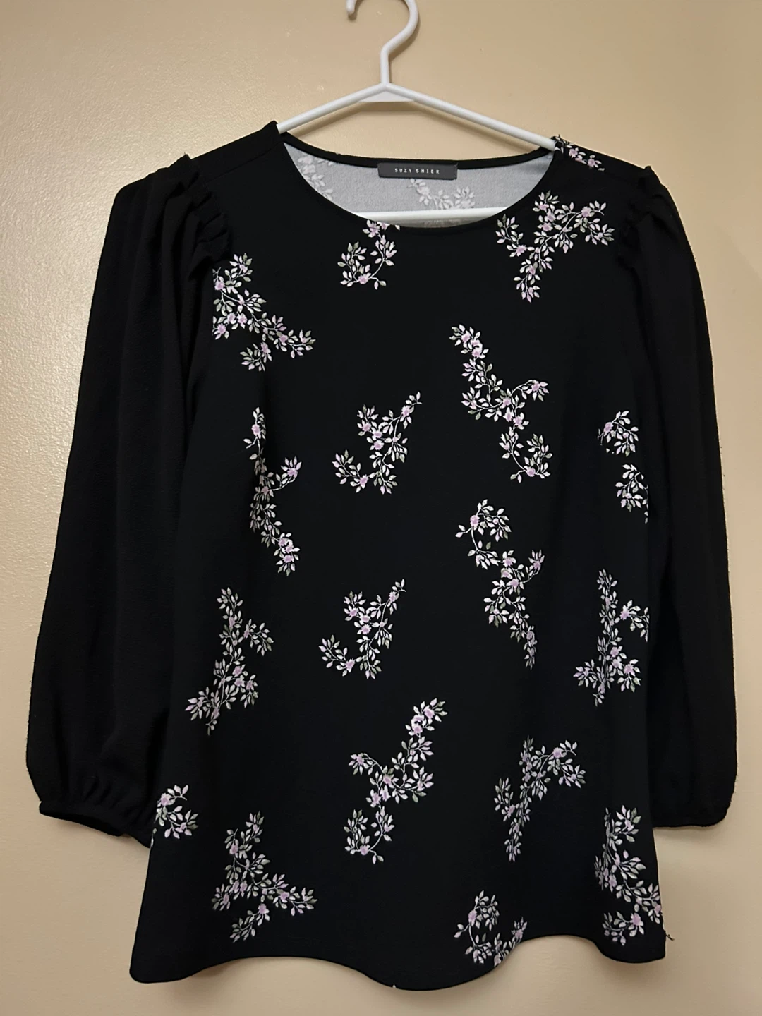 Woman’s Black Blouse with Floral Print (M)