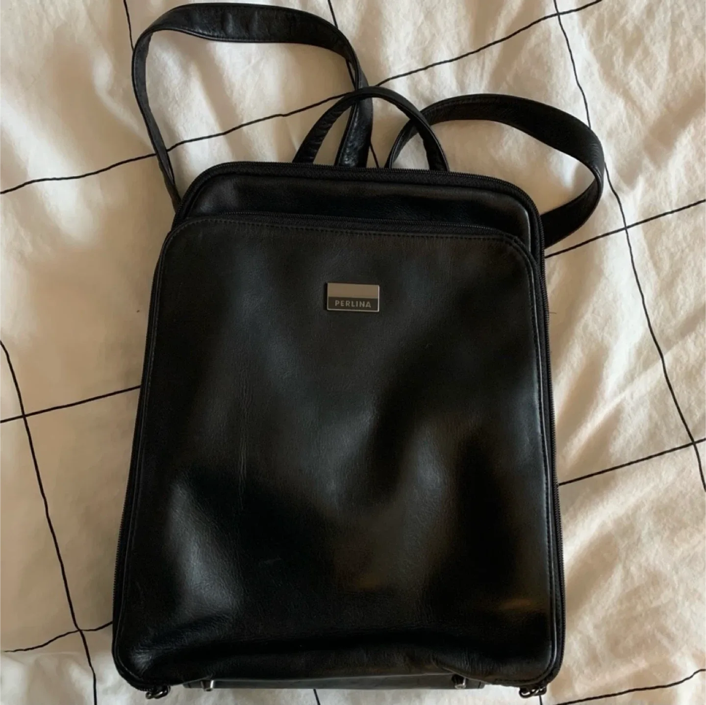Perlina Black Leather Backpack #cleanout